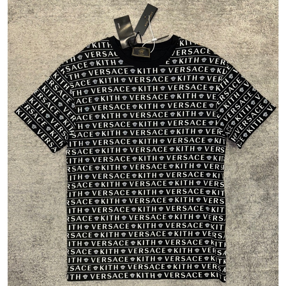 KITH x Versace Black White Monogram Logo Cotton Short Sleeve T-Shirt Medium M - Picture 2 of 10